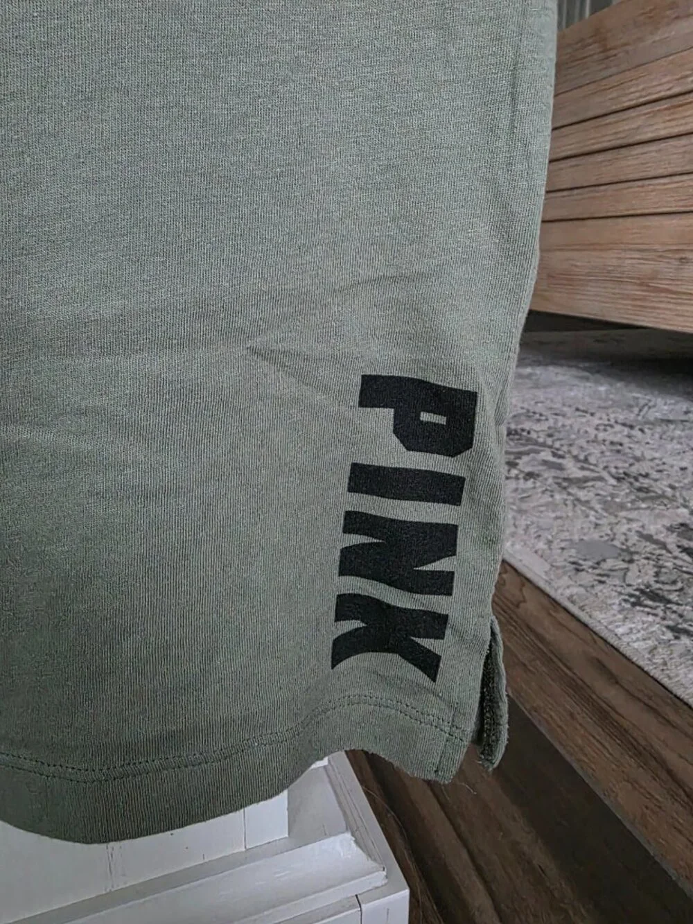 Victoria’s Secret PINK Olive Green Deep Scoop V-Back Short Sleeve Tee - Picture 2 of 8